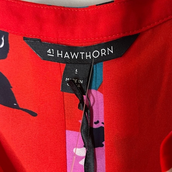 41 HAWTHORN Stitch Fix Red Floral Breyson Pleat Detail Blouse Sz L - Picture 5 of 5